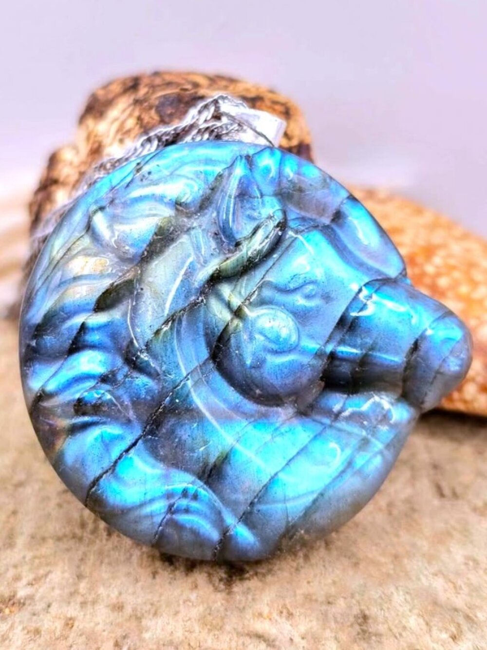 Natural Labradorite Carved Horse's Head Pendant Necklace